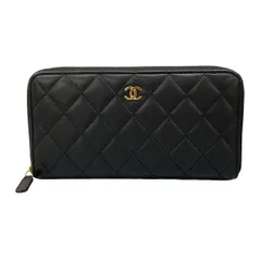 CHANEL(シャネル) 長財布 マトラッセ 黒 ゴールド金具/ラウンドファスナー ラムスキン