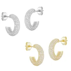 Sunkissed Sterling レディース アクセサリー ピアス・イヤリング Sunkissed Sterling Two Tone Sterling Silver Cubic Zirconia Pave Hoop Earring Setwo Tone