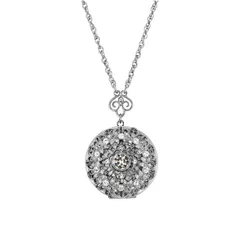 1928 レディース アクセサリー ネックレス・チョーカー・ペンダントトップ レース 1928 Silver Tone Round Simulated Crystalocket Necklace Clear シルバー