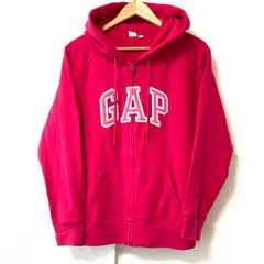 ビッグサイズ！ XL！(^w^)b GAP ギャップ ジップアップ デカロゴ パーカー フーディ フロントポケット コットン 裏起毛 防寒 暖か スポーティ ストリート カジュアル ビビッドピンク レディース