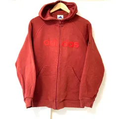 (^w^)b adidas アディダス コットン配合 ジップアップ パーカー フーディ 長袖 フロントポケット スポーティ ストリート カジュアル ロゴプリント アメカジ ボルドー系 メンズ サイズ M