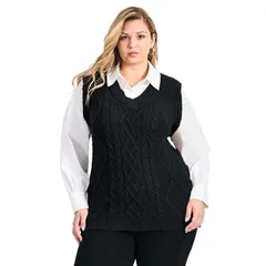 アベニュー レディース アウター ニット・セーター プラスサイズ ベスト Avenue Womens Plusize Veronica 2Fer Cable Vest Black ブラック
