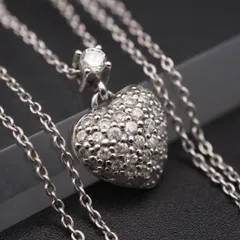 Q874 ダイヤモンド風 925刻印 ペンダント ネックレス ハート パヴェ デザイン シルバー