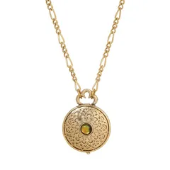 1928 レディース アクセサリー ネックレス・チョーカー・ペンダントトップ レース 1928 Gold Tone Abalone Round Locket Necklace Green グリーン