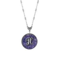 1928 レディース アクセサリー ネックレス・チョーカー・ペンダントトップ レース 1928 Silver Tone Round Initial Pendant Necklace H シルバー