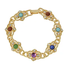 1928 レディース アクセサリー ブレスレット・バングル・アンクレット 1928 Gold Tone Multi Color Simulated Stone Link Bracelet Multi マルチカラー