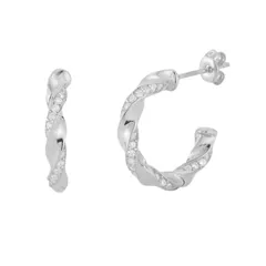 Sunkissed Sterling レディース アクセサリー ピアス・イヤリング Sunkissed Sterling Cubic Zirconia Twist CHoop Earringsilver Tone シルバー