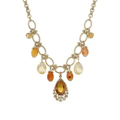 1928 レディース アクセサリー ネックレス・チョーカー・ペンダントトップ レース 1928 Gold Tone Topaz Crystal Faux Amber Beads Necklace Beige ベージュ