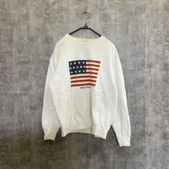 【k-257】Ralph Lauren COUNTRY ラルフローレン 星条旗 スウェット S ホワイト USAフラッグ プリント クルーネック トレーナー メンズ 古着 人気 定番