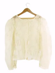 ナイスクラップ NICE CLAUP ブラウス ラウンドネック 長袖 レース シアー 花柄 オフホワイト sizeF