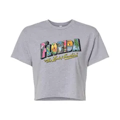 アンブランデッド レディース トップス Tシャツ クロップド グラフィック Unbranded Juniors Florida Postcard Cropped Graphic Tee Heather Gray グレー