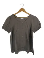 サマンサモスモス SM2 ノーカラー シャツ 半袖 センター タック レース 無地 サイズM カーキ QQQ