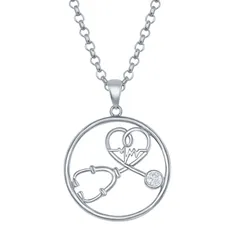 アンブランデッド レディース アクセサリー ネックレス・チョーカー・ペンダントトップ レース Unbranded Sterling Silver Cubic Zirconia Stethoscope Heartbeat Necklace Sterling シル