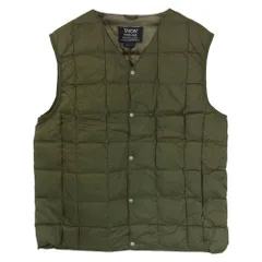 タイオン TAION Vネック ダウンベスト インナー ダウン ベスト カーキ系 M【中古】