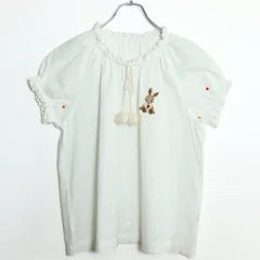 ピンクハウス★パフ袖ブラウス うさぎぬいぐるみ刺しゅう スモッグ風 クロスステッチ ボンボン ホワイト系 z18674