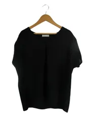 ブラウス フレンチスリーブ 無地  フロントタック サイズM 黒 QQQ