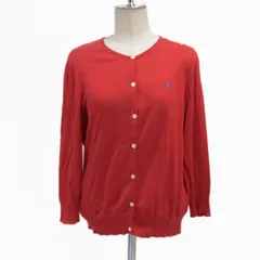 90年代◇RalphLauren  コットンニット クルーネック カーディガン ジャケット ラルフローレン ポニー刺繍 レッド レディース