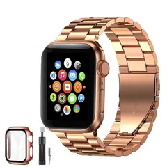 [YOFITAR] for Apple Watch バンド 保護ケース付き ステンレス製 アップルウォッチ 交換ベルト series 11/10 46mm対応 iWatch バンド Apple Watchアクセサリ 長さ調整器具付き（46mm，ローズゴール 1