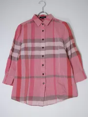 BURBERRY LONDONバーバリー ロンドン 日本製 ビッグチェック 製品洗いコットンリネン7分袖シャツ【38】【LSHA77682】