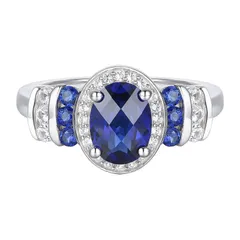 アンブランデッド レディース アクセサリー リング Unbranded Sterling Silver LabCreated Blue White Sapphire Oval Halo Ring Sterling ホワイト