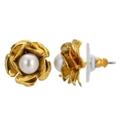 1928 レディース アクセサリー ピアス・イヤリング 1928 Gold Tone Simulated Pearl Flower Stud Earrings White ホワイト