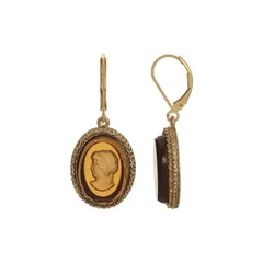 1928 レディース アクセサリー ピアス・イヤリング 1928 Gold Tone Smoked Topaz Glass Intaglio Drop Earrings Brown ブラウン