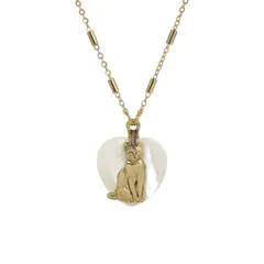 1928 レディース アクセサリー ネックレス・チョーカー・ペンダントトップ レース 1928 Cat Mother of Pearl Heart Pendant Necklace Gold White ホワイト