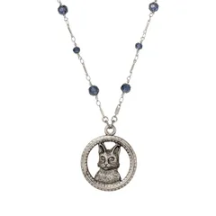 1928 レディース アクセサリー ネックレス・チョーカー・ペンダントトップ レース 1928 Silver Tone Glass Bead Chain Cat Necklace Blue ブルー