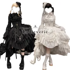 甘ロリ 黒ロリ ゴシック ロリータ 3点セット ブラウス コルセット スカート リボンタイ クロスチャーム トレーン フリル レース 地雷系 量産型 ゴスロリ 長袖 ウエストマーク ブラック ホワイト 姫系 病みかわいい 原宿系 コスプレ 天使界隈 白ロリ