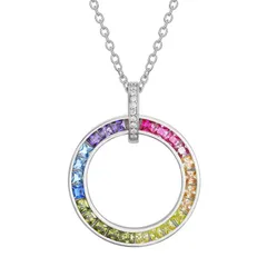 アンブランデッド レディース アクセサリー ネックレス・チョーカー・ペンダントトップ レース Unbranded Sterling Silverainbow Cubic Zirconia Circle Pendant Necklace Sterling Sil