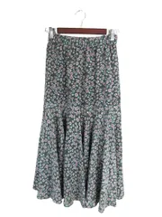 アースミュージック&エコロジー EARTH MUSIC & ECOLOGY スカート フレア ロング ゴムウエスト 裏地付き 花柄 グリーン サイズF QQQ