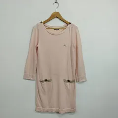 BURBERRY LONDON BLUE LABEL バーバリー ロンドン ブルーレーベル ニット ワンピース 古着 ポケット デザイン コットン 金ボタン ロゴ 刺繍 38 ピンク系 C459