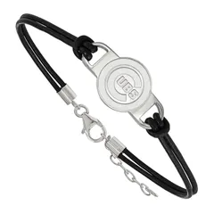 アンブランデッド レディース アクセサリー ブレスレット・バングル・アンクレット レザー ロゴ Unbranded Sterling Silver LogoArt Chicago Cubsmall Center Leather Bracelet Sterlin