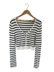 ジーユー GU カーディガン ニット クロップド丈 長袖 ボタン ボーダー ホワイト ブラック サイズS QQQ