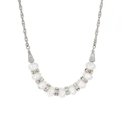 1928 レディース アクセサリー ネックレス・チョーカー・ペンダントトップ レース 1928 Silver Tone Faceted Glass Bead Crystal Necklace White ホワイト