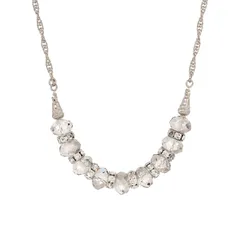 1928 レディース アクセサリー ネックレス・チョーカー・ペンダントトップ レース 1928 Silver Tone Faceted Glass Bead Crystal Necklace Gray グレー