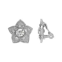 1928 レディース アクセサリー ピアス・イヤリング 1928 Silver Tone Crystal Flower ClipOn Earrings White ホワイト