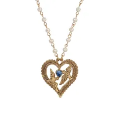 1928 レディース アクセサリー ネックレス・チョーカー・ペンダントトップ レース 1928 GoldTone Love Birds Heart Pendant Necklace Blue ブルー