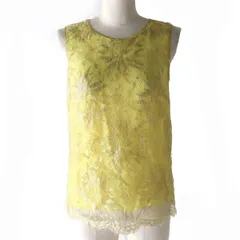 【ドンドン見直し】極美品△正規品 DOLCE&GABBANA ドルチェ&ガッバーナ 黒タグ 裏地シルク100% 総レース ノースリーブトップス レディース イエロー系 36 伊製
