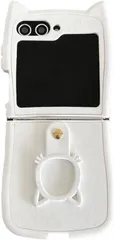 Z'mura ネコ耳 猫 リング おしゃれ ケース 保護 カバー Galaxy Flip6 docomo SC-54E スマホケース (ホワイト)