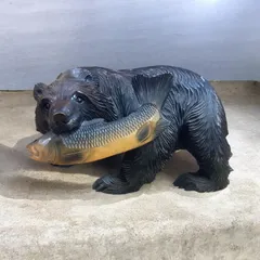 木彫りの熊 鮭咥え 北海道 民芸品 置物 彫刻 インテリア オブジェ クマ 置物 木彫り 北海道 インテリア 熊 民芸品 オブジェ 木彫りの熊