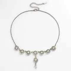 1928 レディース アクセサリー ネックレス・チョーカー・ペンダントトップ レース 1928 Silver Tone Simulated Crystal Flower Y Necklace White ホワイト