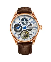 ストゥーリング メンズ アクセサリー 腕時計 レザー Stuhrling Mens Automatic Self Wind Pink Case Silver Dial Brown Leather Strap Watch Rose Gold ゴールド
