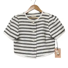 未使用 24SS eimy istoire エイミーイストワール MARINE TWEEDハーフスリーブジャケット 1124201642 サイズM ホワイト ブラック  レディース 古着 中古 USEDのサムネイル