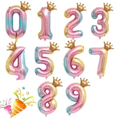 【送料無料】huaqiguo バルーン 数字 バルーン 大きい 0-9 虹色風 船バルーン ナンバー グラデーション 誕生日飾り 王冠 飾り付け アルミ風船 32インチ 大きい 数字 バルーン お祝い パーティー 誕生日