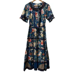 美品 PINK HOUSE ピンクハウス クイーンアリスプリントパッチワーク ロングワンピース A2103FAY403 ブルー×マルチカラー レディース 古着 中古 USED