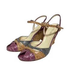 PRADA プラダ ウェッジソール 型押しレザー ストラップサンダル  36 23.0cm相当 パープル グレー ベージュ レディース 古着 中古 USED