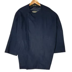 良品 DRAWER ドゥロワー オーバーサイズ ノーカラーコート ネイビー レディース 古着 中古 USED