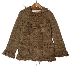 美品 JUNYA WATANABE COMMEdesGARCONS ジュンヤワタナベ コムデギャルソン フリンジ ツイードジャケット S ブラウン レディース 古着 中古 USEDのサムネイル