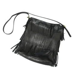 美品 agnes b. アニエスベー レザー フリンジ ショルダーバッグ ブラック レディース 古着 中古 USEDのサムネイル